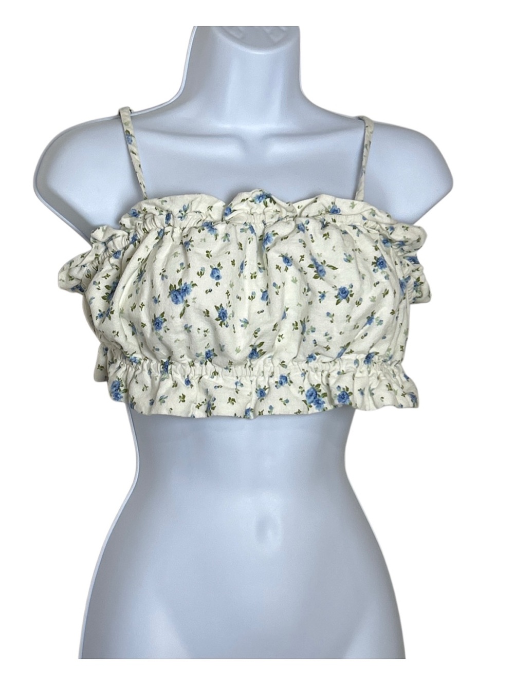 Wild Fable Cottagecore Blue Floral Ruffle Linen Blend Crop Bra Top Size S